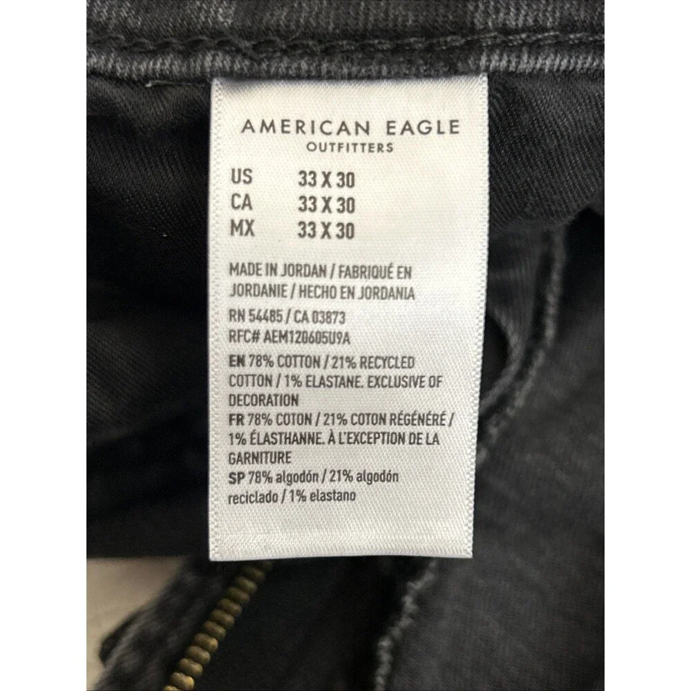 American Eagle Jeans Men's Airflex + Stretch Denim Black Athletic Fit Size 33x30